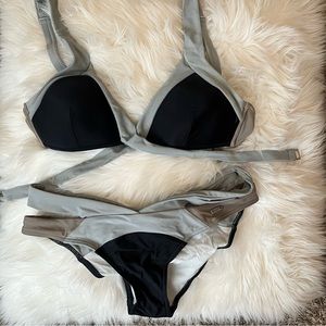 SELF grey and black strappy bikini with cups